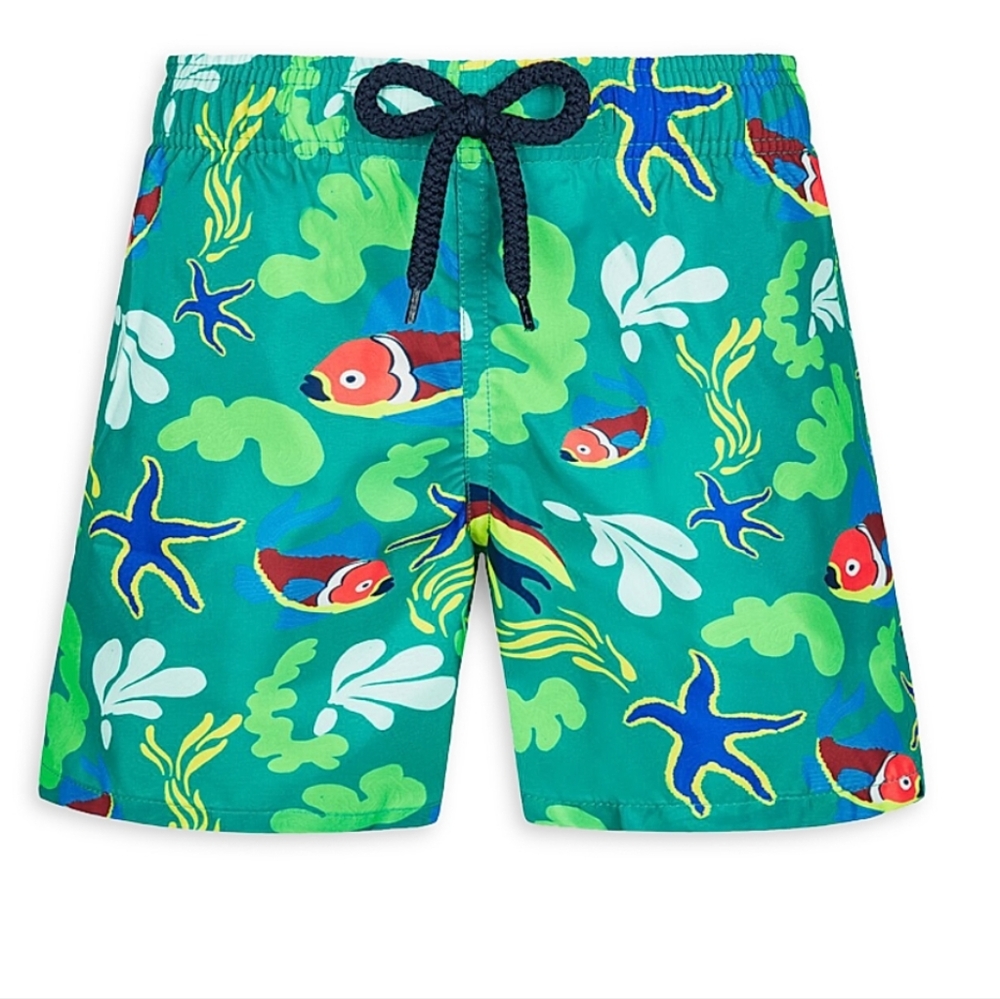 Kids Green Fish Print Swim Shorts